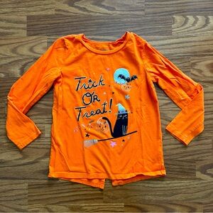 Carter’s Kids Halloween Girls Size 8 Long Sleeve Shirt Orange Glitter Cat EUC!